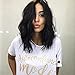 ENTRANCED STYLES Short Black Wig Bob Curly Wig for Women Synthetic Wigs for Girls Natural Wig with Side Parting Heat Resistant Fiber