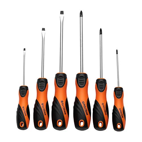 Kendo 6pcs Magnetic Screwdriver Set Non-Slip Wide & Comfortable Cushion Grip Phillips & Slotted Heavy Duty Rust Resistant Cr-V Steel Bar Permanent Magnetic Tips with Premium Storage Case - Thumbnail 5
