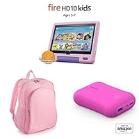 Fire HD 10 Kids Tablet, 10.1” HD (32GB, Lavender) with Backpack + Portable Charger