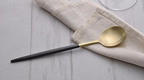 16 Pieces Dinner Tableware Knife Fork Soup Spoon Dessert Spoon Flatware - Retro Black Gold (Set of 4) - Thumbnail 4