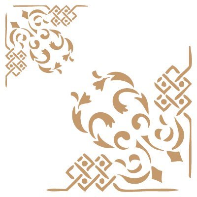 Stencil Deco Borders 025 Corner Two Sizes. Stencil size: 20x20 cm (7,9x7,9 in). Design size: 15,2x15,2 cm (6x6 in)