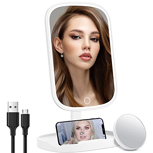 Rechargeable Lighted Makeup Vanity Mirror with Phone Holder, Portable