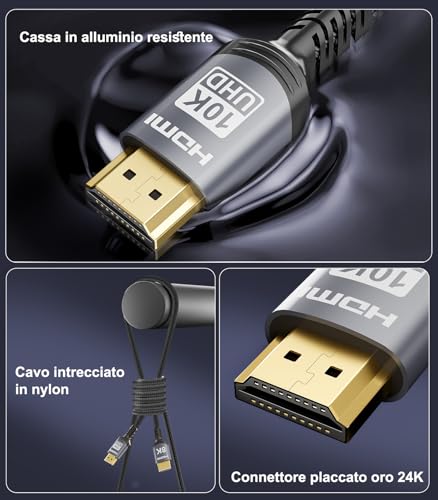 Sniokco 10K 8K 4K HDMI Cable 2.1 48Gbps 2 Meters, Certified Ultra High Speed HDMI® Cables 0.01ms 4K 240Hz 165Hz 120Hz 8K 60Hz eARC Netflix HDCP 2.3 2.2 DTS:X HDR10+ TV Monitor Projector
