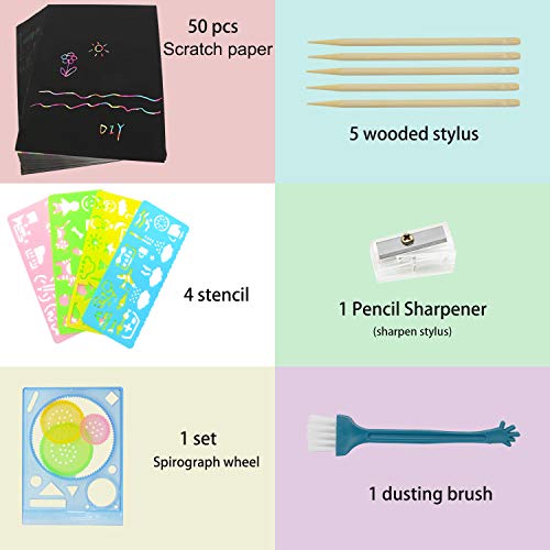 JIMO Scratch Art Sets for Kids, Paper Craft Kits Girls Rainbow Magic