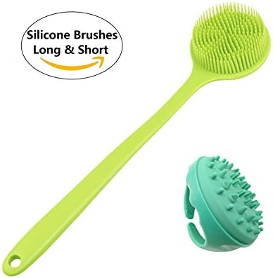 Silicone Body Shower Brush Soft Bath Back Scrubber with Long Handle for Women, Men, Elderly, Disabled Patients, Sensitive and All Kind Skins etc, Cellulite Massager, 2 Pack