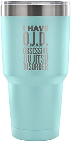 ArtsyMod OJD OBSESSIVE JIU JITSU DISORDER, Humorous BJJ Brazilian Jiu-Jitsu Martial Arts Statement, Funny Gift For Men, Women, Students! Durable Stainless Steel Water Vacuum Tumbler, 30oz (Light Blue)