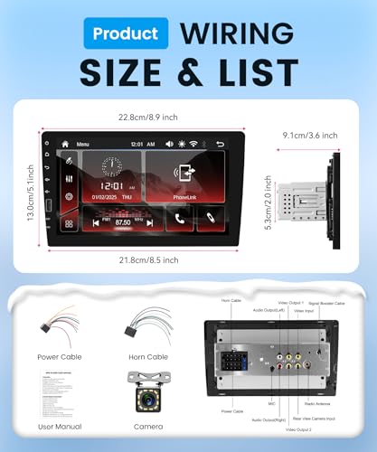 Wireless Carplay Car Radio 1 Din with You-Tube Android Auto, 9 Inch Touch Screen Car Radio with Mirror Link Bluetooth FM/Am/RDS Radio USB/EQ/AUX Steering Wheel Control Rear Camera