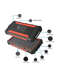 Qi   Batería externa portátil portátil de 20.000 mAh, 4 en 1, doble salida USB + salida tipo C + cargador inalámbrico, con luz de flash resistente (impermeable, a prueba de golpes)