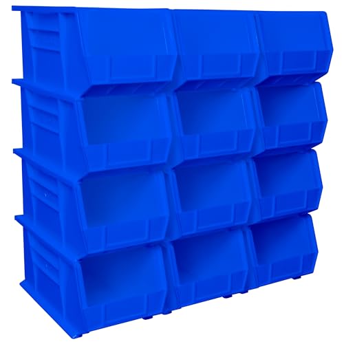 Akro-Mils 30240 AkroBins Plastic Storage Bins, Space-Saving Stackable Bins for Garage, Pantry, Craft Organization, 37.5 cm x 21 cm x 17.8 cm, Blue, 12-Pack