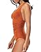 HAIVIDO Women's Shirred Bathing Suits Multi Strap Cross Back One Piece Swimsuits Deep V Neck Swimwear Monokini Rust L
