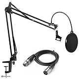 InnoGear Heavy Duty Microphone Stand with Upgraded 6.6 Feet XLR Cable Male to Female and Mic Pop Filter Suspension Boom Scissor Arm Stands for Blue Yeti Condenser Microphone & Other Mic