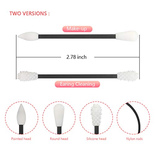 Lionvison 2 Boxes Reusable Cotton Swab, Portable Soft Double Sided Ear Cleaning Silicone Swabs Makeup, Eco Friendly Safe Washable Travel Cosmetic Makeup Cotton Buds with Case
