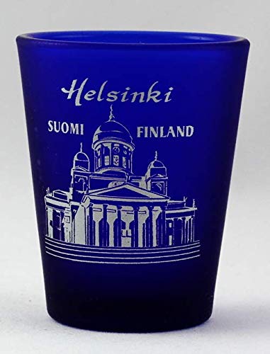 World By Shotglass Helsinki Finland Cobalt Blue Frosted Shot Glass