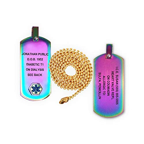 Medical Alert ID Anodized Titanium Dog Tag with 27" Chain (incl. Custom Engraving) - Rainbow