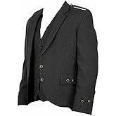 Men's Grey 100% Wool Scottish Argyll Argyle Kilt Jacket with Waistcoat Vest Scottish Wedding Dress