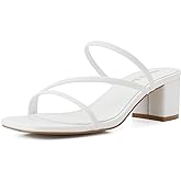 Shoe'N Tale Strappy Heels For Women Low Chunky Block Heel Heeled Sandals Square Open Toe Slip On Slides Mules