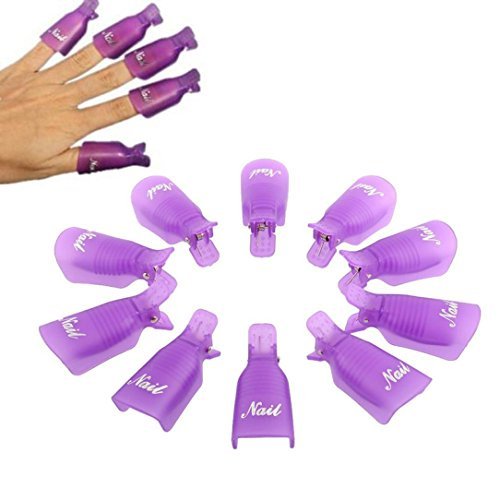 CJESLNA 10PC Plastic Nail Art Soak Off Cap Clip UV Polish Remover Wrap Tool (Purple)