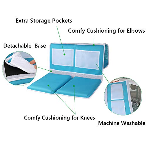 Bath Kneeler and Elbow Rest Bathtub Kneeling Pad with Toy Organizer - Baby Kneeling Mat for Baby Bath Time, Garden Work, Exercise - Detachable and Foldable Child Bath Tub Padding for Parents - Blue