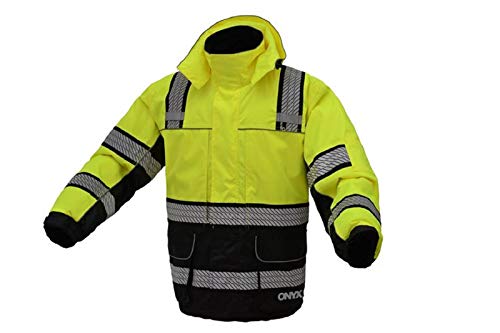 3-IN-1 Performance Winter Parka Jacket with Reflective Tape - Removable Safety Hi Vis Hoodie - High Visibility Jackets for Men or Women (Large, Lime Yellow) - Thumbnail 2