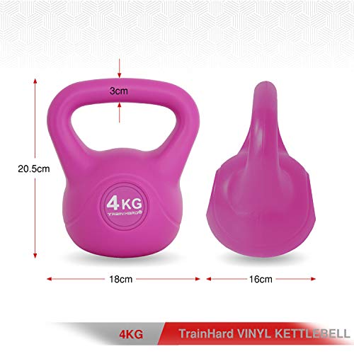 TrainHard-Kettlebell-4-16-kg-Kugelhantel-Kunststoff-mit-Zement-Fuellung-in-6-Farbig-Studio-Qualitaet-fuer-Krafttraining-Gymnastik-und-Heimtraining-4-KG-Rosa
