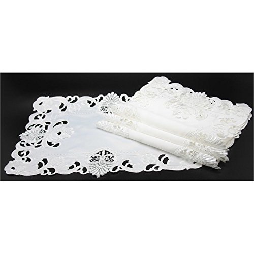 Xia Home Fashions XD170185 Delicate Lace Embroidered Cutwork Placemats (Set of 4), 13" x 19"