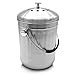 FLYISI Odorless Compost Bucket - Countertop Compost Bucket for Kitchens - 1.3 Gallon Stainless-Steel Indoor Compost Bucket with Carrying Handle - Odor Free Waste Bin with 2 Included Charcoal Filters