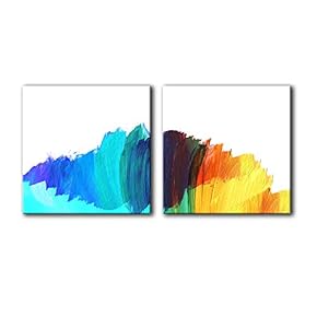 2 Panel Square Canvas Wall Art - Abstract Colorful Ink Splash on White Background - Giclee Print Gallery Wrap Modern Home Art Ready to Hang - 12"x12" x 2 Panels