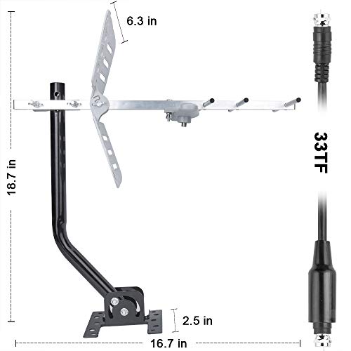 【2019 Newest】 Outdoor TV Antenna, Amplified Digital HDTV Antenna with Mounting Pole, 150+ Miles Range, Support 2 TVs, Amplifier Signal Booster, 33 FT Coax Cable