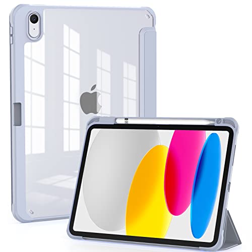 OKP Case for iPad 11-inch (A16) 2025, for 10.9'' iPad 10th Generation 2022, Slime Lightweight iPad 11th/ 10 th Gen Protective Cover with Trifold Stand, Auto Wake/Sleep, Clear PC Back Shell, Sliver