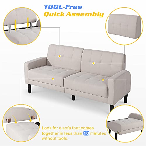 Vongrasig 63’’ Small Modern Loveseat Couch, MidCentury Low Back Fabric