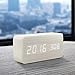 OCT17 Wooden Digital Alarm Clock, Multi-Function Smart Alarm Clock, LED Light Alarm Clock with USB Power Supply, Voice Control, Thermometer - White