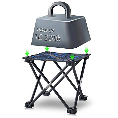Folding Camping Stool, Mini Folding Stool Portable, Mini Portable Chair for Beach, Picnic Party, Camping, Barbecue, Fishing, Hiking, 600D Oxford Cloth with Portable Bag (Camouflage) (Blue Camo)