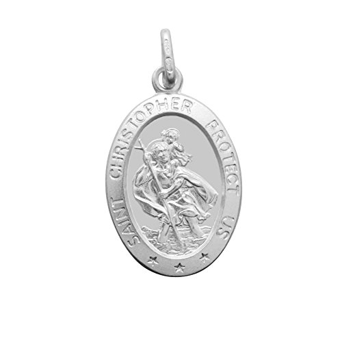 925 Sterling Silver Oval Saint St Christopher 12mm 16mm 20mm Baby Child Youngster Adult Size Pendant High Quality with GIFT BOX