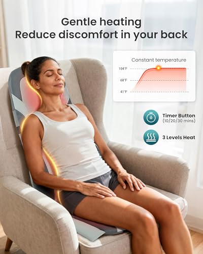 Snailax Shiatsu Back Massager with Heat,Full Back Massager for Relaxation,Longer Massage Chair Pad,Back Kneading Shiatsu or Rolling Massage for Chair, Fathers Day Dad Gifts for Men Husband