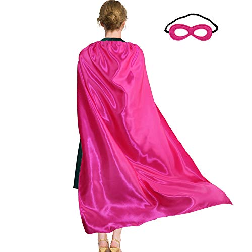 D.Q.Z Superhero Cape for Adult with Mask Men Women Super Hero Party (Rose)