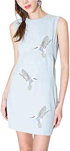 Mantos Eternity Women's Sleeveless Cotton Birds Emboroidered Dress