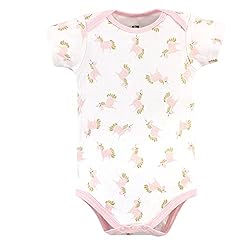 Hudson Baby Unisex Cotton Bodysuits, Gold/Pink