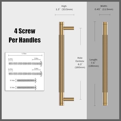 Talentedeco 10 Pack Champagne Bronze Pulls, 160mm(6.3Inch) Center to Center Hole Center, Kitchen Cabinet Handles for Drawer Dresser, Cupboard and Wardrobe