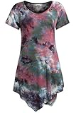Plus Size Tunics for Women,Bepei Tie-Dye Short Sleeve Casual Tops Pink Green 2XL