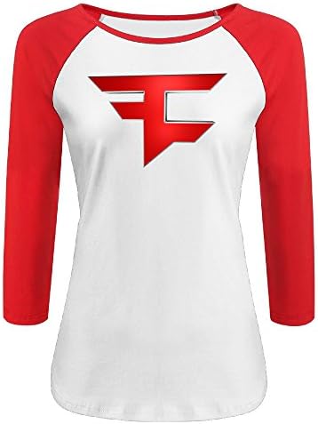 Women's Faze Clan Team Logo 100% Cotton 3/4 Sleeve Athletic Baseball Raglan Tee Shirts Red US Size S