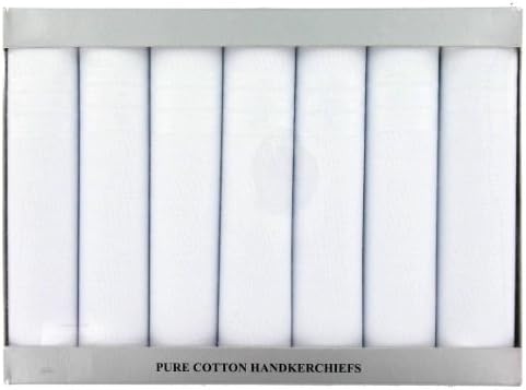 Cotton Men's Handkerchiefs Hankies (HH21) - Box Of 7 White by Handkerchief Heaven