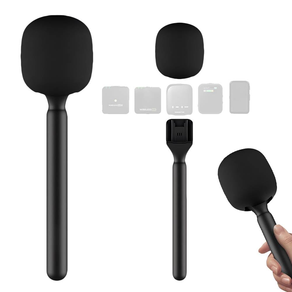 Jerilla Microphone Handle for DJI RODE Microphone Universal Interview Wireless Handheld Adapter with Windshield Foam for All Lavalier Mic for Interview Reports Outdoor Broadcasting Vlogging