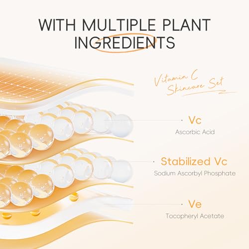 LAIKOU Vitamin C Skin Care Set, 6 Pcs Skincare Kit for Women, with Vitamin C Serum for Face Toner Eye Cream Face Cream Cleanser Sunscreen, Skin Care Gift Set for Women Teenage Girls Mom Daughter