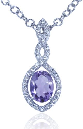 Genuine Amethyst and CZ Pendant set in Sterling Silver with 18" Chain