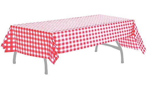 BRICHBROW Pack of 3 Premium Plastic Checkered Flag Tablecloths Picnic Table Covers, Tablecovers Party Favor (6, Red)