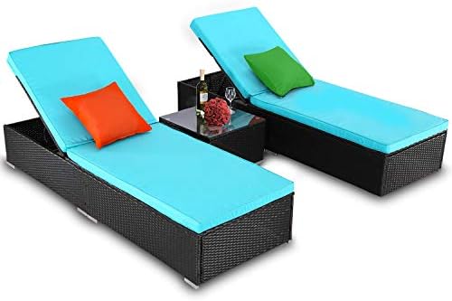 Amazon Com Tusy Pe Wicker Rattan Outdoor Chaise Lounges 3 Piece