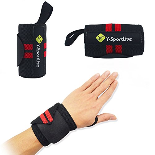 Y-SportLive Adjustable Wrist Wraps with Thumb Loop - Best Weight Lifting Training Wrist Support Braces Wraps Belt Protector for Weightlifting Crossfit Powerlifting Bodybuilding - Fits Both Men & Women - One Pair