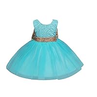 JIANLANPTT Baby Girl Lace Mesh Tutu Dress Sequin Bow Toddler Princess Party Gown Blue Green 90(12-18monts)