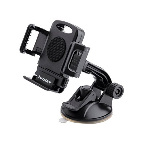 Soporte Movil Coche, iVoler® Ajustable Soporte Teléfono Coche Universal Car Mount con Ventosa para Parabrisas y Salpicadero 360 Grados Rotación para iPhone 7/7 Plus/6S/6s Plus/6/6 Plus/5S/5C/SE, Samsung Galaxy S7 Edge, LG G5, GPS, MP3 Player y más Ancho de 50-100mm Negro