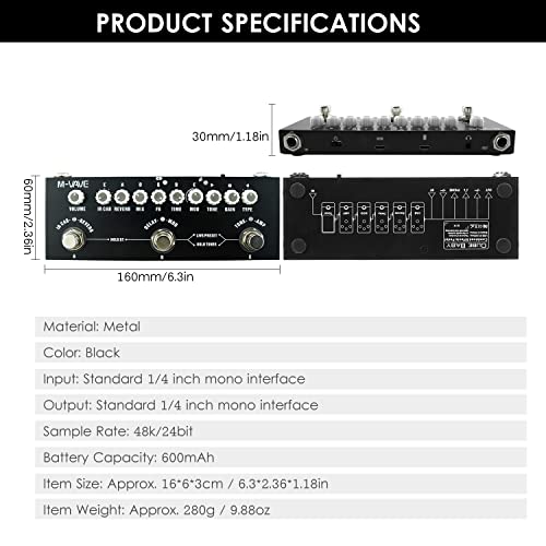 M-VAVE CUBE BABY Guitarra Elétrica Multifuncional Portátil Pedal de Efeito Combinado com Reprodução de Música Sem Fio Gravação de Telefone Função de Interface de Áudio